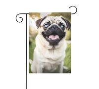 AEKGOHP Drôle de chien carlin heureux imprimé mât de drapeau extérieur décoration de cour extérieure double face 30,5 x 45,7 cm