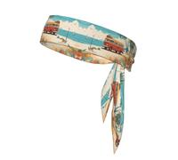 AEKGOHP Foulard de sport imprimé scène de plage bus balnéaire absorbant la transpiration et respirant, bandeau de mouvement, foulard double face