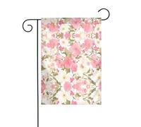 AEKGOHP Impression de fleurs roses et blanches - Mât de drapeau de jardin - Décoration extérieure - Double face - 30,5 x 45,7 cm