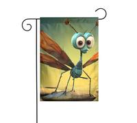 AEKGOHP Impression libellule de dessin animé sur mât de drapeau de jardin, décoration de cour extérieure double face, 30,5 x 45,7 cm