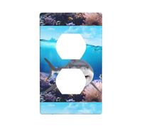 AEKGOHP Le panneau mural décoratif à double prise imprimé sur le thème de l'océan est durable et adapté aux accessoires d'interrupteur de prise 11,4 x 7 cm