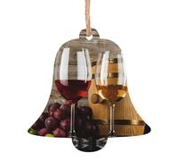 AEKGOHP Lot de 4 décorations de Noël en bois en forme de cloche, motif galsses et raisins à suspendre sur les arbres de Noël
