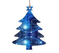 AEKGOHP Lot de 4 décorations de Noël en bois en forme de sapin de Noël - Intelligence artificielle - Motif cerveau à suspendre