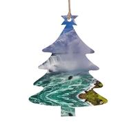 AEKGOHP Lot de 4 décorations de Noël en bois en forme de sapin de Noël Motif chutes du Niagara à suspendre