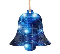 AEKGOHP Lot de 6 décorations de Noël en bois en forme de cloche - Intelligence artificielle - Motif cerveau à accrocher aux arbres de Noël