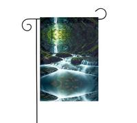 AEKGOHP Mât de drapeau de jardin imprimé rivière dans la forêt décoration de cour extérieure double face 30,5 x 45,7 cm