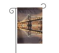 AEKGOHP New York Manhattan Bridge Night Prints Mât de drapeau extérieur Décoration double face 30,5 x 45,7 cm