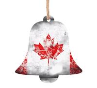 AEKGOHP Ornements de Noël en bois en forme de cloche, 1 pièce rétro motif drapeau du Canada à suspendre