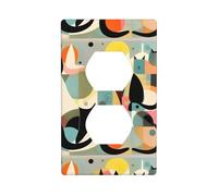 AEKGOHP Panneau mural décoratif à double prise avec imprimé chat moderne du milieu du siècle, durable et adapté aux accessoires d'interrupteur, 11,4 x 7 cm
