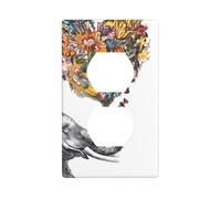 AEKGOHP Panneau mural décoratif à double prise avec imprimé éléphant et fleurs - Durable et adapté pour interrupteur - 11,4 x 7 cm