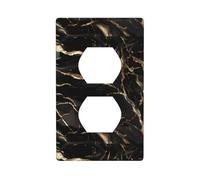 AEKGOHP Panneau mural décoratif à double prise avec imprimé marbre noir et doré - Durable et adapté aux accessoires d'interrupteur - 11,4 x 7 cm