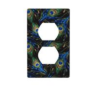 AEKGOHP Panneau mural décoratif à double prise avec plumes de paon - Durable et adapté aux accessoires d'interrupteur - 11,4 x 7 cm