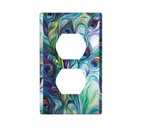 AEKGOHP Panneau mural décoratif à double prise avec plumes de paon - Durable et adapté aux accessoires d'interrupteur - 11,4 x 7 cm