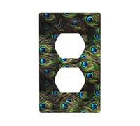 AEKGOHP Panneau mural décoratif à double prise imprimé plumes de paon durable et adapté aux accessoires d'interrupteur 11,4 x 7 cm