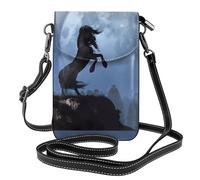 AEKGOHP Petit sac à bandoulière en cuir imprimé Moon Horse pour femme, imperméable et durable