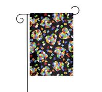 AEKGOHP Puzzle de sensibilisation à l'autisme - Imprimé cœur - Mât de drapeau de jardin - Décoration de cour extérieure - Double face - 30,5 x 45,7 cm