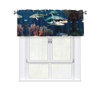 AEKGOHP Rideaux courts avec tringle à cantonnière - 137,2 x 45,7 cm - Motif requins sous la mer - Pour cuisine, salle de bain, buanderie, studio - S'adapte à la plupart des tringles à rideaux standard