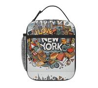 AEKGOHP Sac à déjeuner isotherme portable, motif dessin animé, mignon, New York américain, impression artistique, sac à déjeuner réutilisable, durable pour homme et femme
