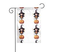 AEKGOHP Sorcière tenant une baguette magique - Impression sur mât de drapeau de jardin - Décoration extérieure - Double face - 30,5 x 45,7 cm