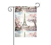 AEKGOHP Style vintage Tour Eiffel Paris imprimé mât de drapeau extérieur cour décoration double face 30,5 x 45,7 cm