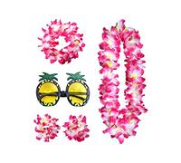 AEKLXVKU Ensemble collier hawaïen pour femme avec bandeau rose rouge