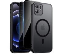 Aekyiwot Étui de protection magnétique pour iPhone 12, compatible avec iPhone 12 MagSafe avec 2 films de protection de confidentialité, protection de l'appareil photo, anti-chocs et anti-rayures, noir