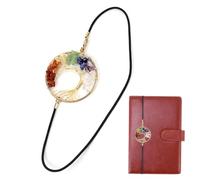 AEKZOX 1 pièce Marque-page élastique Chakra Cristal Pierre de guérison Métal vintage Marque-page artisanal Cristal Porte-bonheur pour amateurs de livres, journaux reliés et carnets