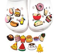 AEKZOX 20 Pièces Charmes en PVC, Décorations Mignonnes Imperméables pour Chaussures et Bracelets, Adultes et Enfants, Accessoires Crocs, Jibbitz, Pins Homme et Femme, Thème Nourriture