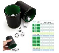 AEKZOX Ensemble de jeu de dés complet avec 2 gobelets en cuir, 10 dés, plateau de dés pliable et bloc de score pour adultes et enfants