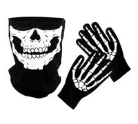 AEKZOX Gants Squelettes Unisexes Lumineux et Masque Crâne Accessoires pour Costume de Squelette Halloween (noir)