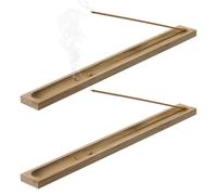 AEKZOX Lot de 2 brûleurs d'encens en bambou faits à la main, porte-encens avec motif Bouddha, cendrier, idéal pour la décoration de la maison, la méditation et le yoga (23 cm) (Couleur bois)