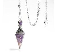 AEKZOX Pendule Divinatoire, De Thot, En Résine, Cristal Naturel, Pierre pour Divination, Sorcellerie, Cérémonie, Reiki Healing Dowsing Scrying Balance Bracelet, Chakras (Cône Hexagonal) (Violet)