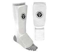 àÉlastique blanc tibia et cou-de-pied protections pour Karaté Muay Thai MMA UFC Taekwondo Adulte / enfants kick boxing tibia et cou-de-pied Protections - Blanc, L Adulte