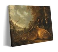 Aelbert Cuyp Peintures murales imprimées Paysage avec vaches et un jeune berger (1650-1670) Peinture sur toile murale Impression sur toile Décoration murale de salon Cadre 20,3 x 30,5 cm