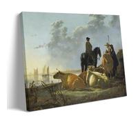 Aelbert Cuyp Peintures murales imprimées Paysans et bétail au bord de la rivière Merwede (c. 1658-1660) - Impression sur toile - Décoration murale moderne - Idée cadeau - Cadre 20,3 x 30,5 cm