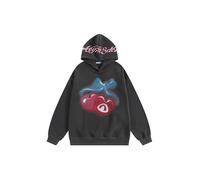 Aelfric Eden Sweat à capuche pour femme avec cerises délavé - Vintage - Pull à capuche - Unisexe - Manches longues - Haut de sport avec motif Streetwear, gris, M