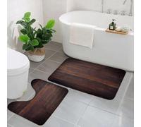 AELKSP Set de Tapis de Bain 2 Pièces,Chocolat, Bois foncé Vieilli et patiné,Ensemble Tapis Salle de Bain Extra Longs et Tapis Toilette WC Contour Absorbant