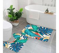 AELKSP Set de Tapis de Bain 2 Pièces,Feuilles de bananier sur Le thème des Feuilles de Palmier Tropical,Ensemble Tapis Salle de Bain Extra Longs et Tapis Toilette WC Contour Absorbant