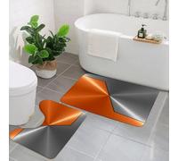AELKSP Set de Tapis de Bain 2 Pièces,Orange et Gris, Texture Acier,Ensemble Tapis Salle de Bain Extra Longs et Tapis Toilette WC Contour Absorbant