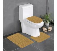 AELKSP Set de Tapis de Bain 3 Pièces,Branche Rush Rotin Canne Beige Paille Rotang Osier Bambou Motif Design,Ensemble Tapis Salle de Bain Extra Longs et Tapis Toilette WC Contour Absorbant