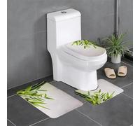 AELKSP Set de Tapis de Bain 3 Pièces,Feuilles de Bambou Feuille Verte sur Fond de Verdure floue. Belle Texture de feuil,Ensemble Tapis Salle de Bain Extra Longs et Tapis Toilette WC Contour Absorbant