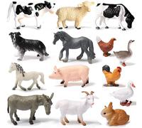 Aelmiyw - Ensemble de 14 figurines d'animaux de ferme, jouet éducatif en plastique pour enfants, mini figurines d'animaux de ferme pour fêtes, ensemble de jeu pédagogique, ensembles de jeux de ferme