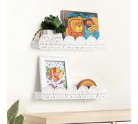 AELS Lot de 2 étagères festonnées pour chambre d'enfant, décoration murale, étagères flottantes en fibre naturelle tissée pour livres, jouets, cadres photo, chambre d'enfant, étagère à livres bohème