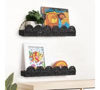 AELS Lot de 2 étagères festonnées pour chambre d'enfant, décoration murale, étagères flottantes en fibre naturelle tissée pour livres, jouets, cadres photo, chambre d'enfant, étagère à livres bohème
