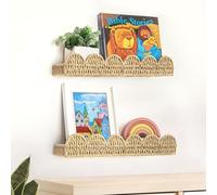 AELS Lot de 2 étagères festonnées pour chambre d'enfant, décoration murale, étagères flottantes en papier de paille tissé pour livres, jouets, cadres photo, chambre d'enfant, étagère à livres bohème