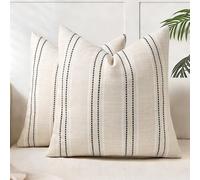 AELS Lot de 2 Housses de Coussin décoratives en Lin texturé de Style bohème et Rustique avec Coutures Blanches et Noires pour canapé, Salon (Housse Uniquement)
