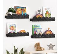 AELS Lot de 4 étagères festonnées pour chambre d'enfant, décoration murale, étagères flottantes en fibre naturelle tissée pour livres, jouets, cadres photo, chambre d'enfant, étagère à livres bohème