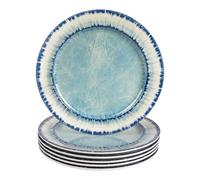 AELS Lot de 6 assiettes à salade en mélamine de 28 cm pour intérieur et extérieur, passent au lave-vaisselle, légères, incassables, sans BPA, bleu clair