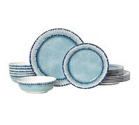 AELS Service de table en mélamine 18 pièces légères et incassables pour une utilisation en intérieur et en extérieur, sans BPA, passe au lave-vaisselle, bleu clair