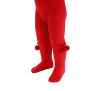 Aelstores Collants pour bébé fille imprimé coeur avec bas à pompons Leggings en coton riche Couleur : Pom Pom rouge - Taille : 3-6 mois